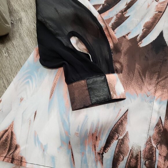 Stella & Jamie Feather Print Chiffon Silk Blouse S - Picture 9 of 10